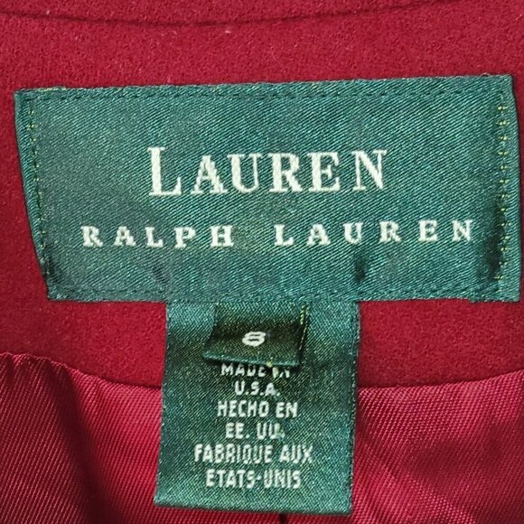 Lauren Ralph Lauren Blazer Jacket 8 Women 10 Silver Crest Buttons Red Wool Blend - Picture 5 of 5